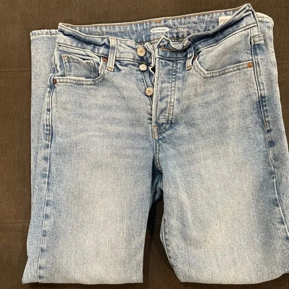 Old Navy button up distressed size 0 high rise straight leg - Picture 1 of 9